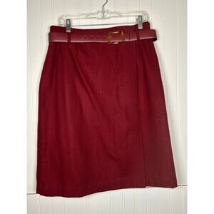 cottage Court Skirt Womens  maroon Solid Midi Wool Blend wrapped Sz 16  belt
